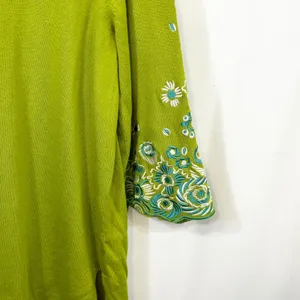 Bob Mackie Large Top Green Floral Embroidered‎ Sweater Bell Sleeve Fairy 1814 thumbnail 7