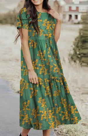 Green and Yellow Floral Midi Dress thumbnail 1