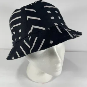 Reversible Bucket Hat Black White Mudcloth Print Boho Festival Sun Hat Unisex thumbnail 1