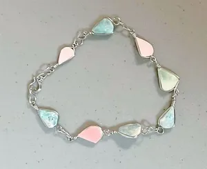 Silver Blue Pink Pastel Beaded Crystal Gemstone Charm Bracelet Jewelry 🩵🩷 thumbnail 1