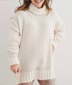 Aerie White Chunky‎ Oversized Chenille Knit Turtleneck Sweater thumbnail 1