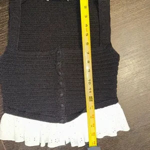 Zara Black Crochet Button-Front Crop Top with White Eyelet Ruffle thumbnail 5