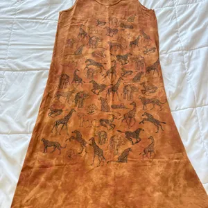 Vintage National Wildlife Federation Safari Animal Print Maxi Dress Rust Cotton thumbnail 2