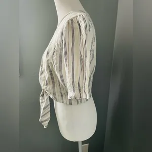Abercrombie & Fitch Striped Linen-Blend Tie-Front Crop Top thumbnail 3