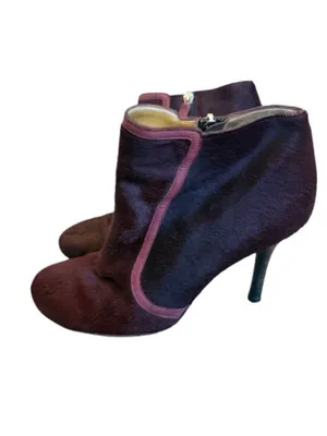Etro Burgundy Calf Hair Ankle Booties Boot Leather Trim Stiletto Size 40 Women's thumbnail 12