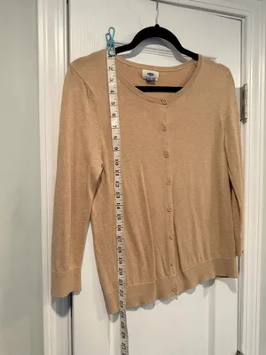 Old Navy Size S Tan Khaki Lightweight Cotton Crew Neck Button Cardigan Sweater thumbnail 3