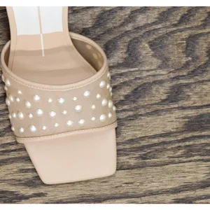 NEW Dolce Vita Pearl Mesh Flare Heeled Dress Sandals Blush Mesh Brown 6M thumbnail 9