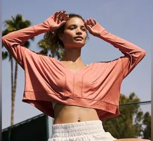 Free People Movement Orange Fearless long-sleeve cropped v-neck top athletic thumbnail 1