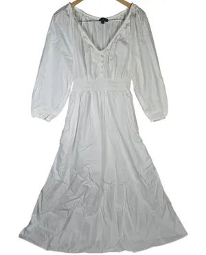 J. Crew V-Neck Midi Dress in Cotton Poplin in White S BR931‎ thumbnail 1