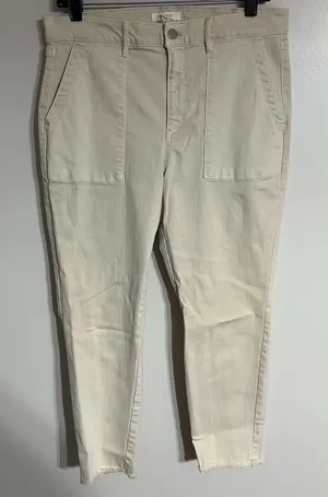 Loft Women's Cream Colored Khaki‎ Pants Size 12 Petite Straight Leg Raw Hem thumbnail 1