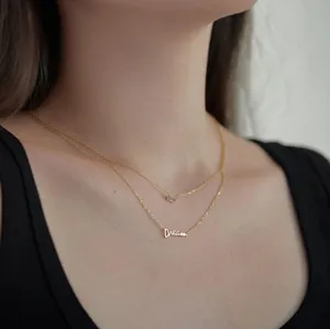 925 Sterling Silver 18k Gold Plated Double Chains Double Pendants Dream Necklace thumbnail 3