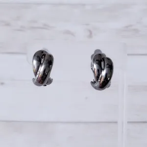 Vintage Clip On Earrings Dark Grey Twisted Chunky Hoops thumbnail 2