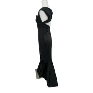 Vtg Scene Black Satin Maxi Mermaid Dress 3/4 Square Neck 90s Y2K Prom Goth Gown thumbnail 2