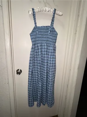 J. Crew Blue Plaid Smocked Maxi Dress thumbnail 3