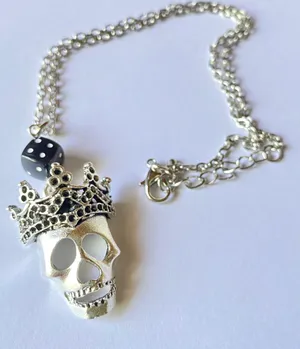 Handmade goth punk Victorian funky skull & black dice necklace💀🖤🍃🎲⭐️🤘 thumbnail 1