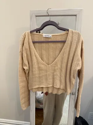 Beige Cropped Sweater Tan thumbnail 2