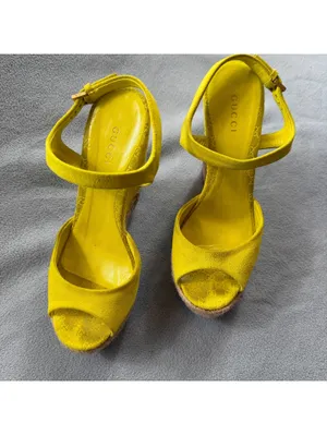 Gucci Microguccissima Yellow Suede Espadrille Platform Wedge Sandals 36.5 thumbnail 10