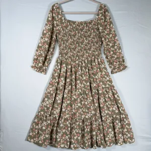 Baltic Born Size-L Womens Marta Midi Dress Floral 3/4‎ Sleeve Smocked Green thumbnail 4