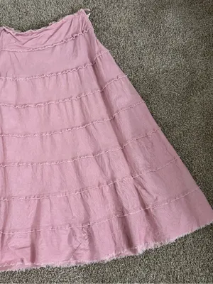 Metro Girl Pink Corduroy Tiered Midi Skirt Y2K Balletcore Raw Hem Size 10 Pastel thumbnail 5