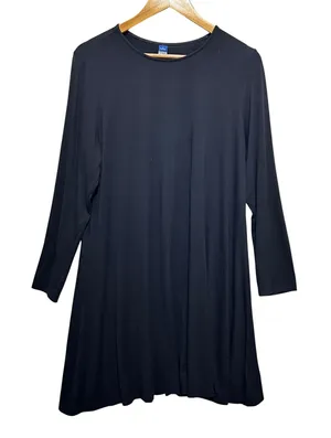 Old Navy Petite L Black Swing Dress‎ Soft Knit Long Sleeve Casual Minimalist thumbnail 1