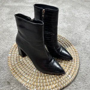 Billini Women’s Alden Boots Booties Block Heels Zip Side Party in Black Croco 7 thumbnail 2