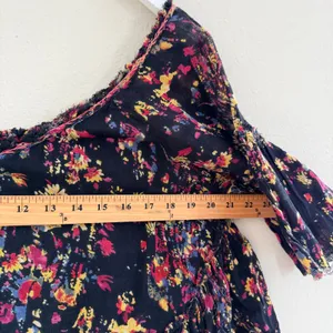 Free People Floral Gauze Cotton‎ Boho Peasant Top Oversized Ruffle Raw Sz Medium thumbnail 13