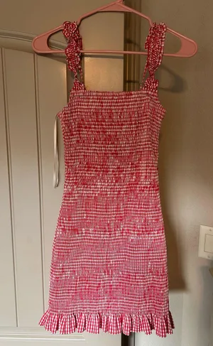 Gianni Bini Dress Smocked red gingham thumbnail 1