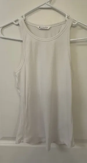 Athleta White Ribbed Racerback Tank XXS | Soft Stretch Athleisure Top thumbnail 1