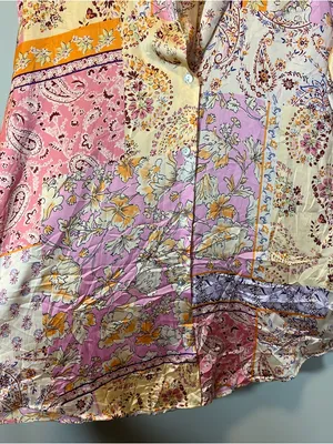Zara Flowy Satin Button Down‎ Shirt Floral Paisley New Pink Small thumbnail 7