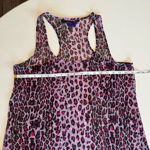 Miley Cyrus Y2K Sheer Asymmetrical Hem Tank Too Leopard Cheetah Print Pink Large thumbnail 5