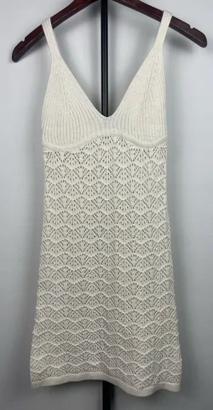 Jessica Simpson Cream White Knit Coastal Bohemian‎ Mini Dress Size S thumbnail 1