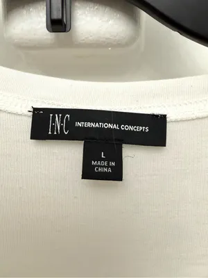 INC International Concepts White Short Sleeve Tee with Sequined Lips Size L thumbnail 3