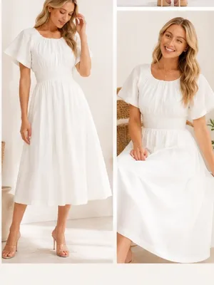 White Cotton Smocked Waist Maxi Dress with Pockets | Boutique NWT thumbnail 8