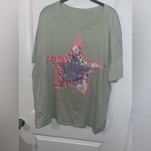 Layered Fabric Star Patchwork MintGreen Oversized T Shirt Y2K Indie Americana XL thumbnail 11
