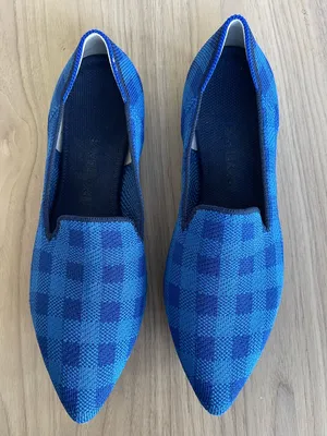 Rothy's Blue Knit Slip-On Flats with Green Insole thumbnail 1