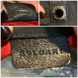 Bvlgari "Logo Mania" Black Signature Print Canvas Tote Bag With Leather Trim thumbnail 13