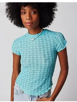 Free People Maggie Top in Aqua Blue thumbnail 1