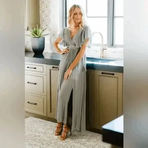 Baltic Born Jennifer Deep V Light Sage Green Tassels Maxi Dress XS thumbnail 12