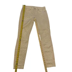 7 for all Mankind Jeans Women Beige Shiny Gold Jacquard Size 29 Metallic Party thumbnail 5