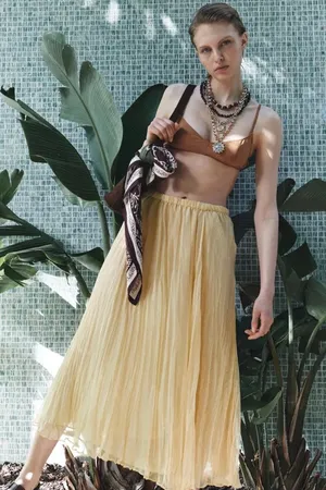 Zara Pleated Cream Maxi Skirt Flowy Summer Casual Style thumbnail 5