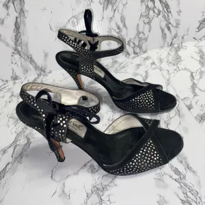 Comme Il Faut Vintage Argentine Tano Polka Dot Velvet Tie Ankle Heels Women's 7 thumbnail 5
