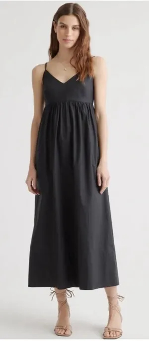 NWT Quince women's 100% organic cotton Sleeveless black maxi dress Sz XS thumbnail 1