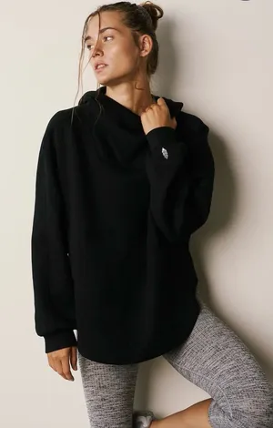 Free People Pickup The Pace Pullover Hoodie Black Oversized Sweatshirt Small thumbnail 1