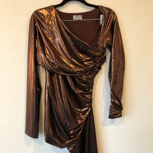 Oh Polly Nasira Bronze Cut Out Metallic Jersey Mini Dress Size US 10 thumbnail 5
