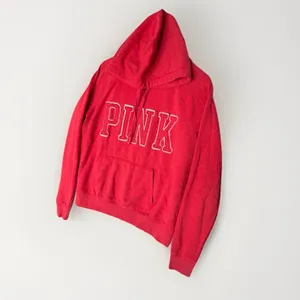 PINK Victoria’s Secret Red Hoodie Women’s Large Spellout Logo Pullover thumbnail 2