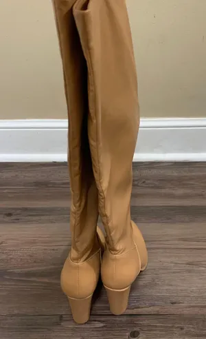Tan Vegan Leather Heeled Stovepipe Boots thumbnail 7