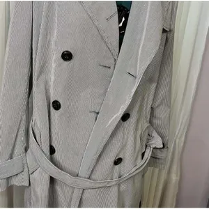 GAP Women’s Blue Pinstriped Double Breasted Trench Coat Medium Belted Classic thumbnail 10