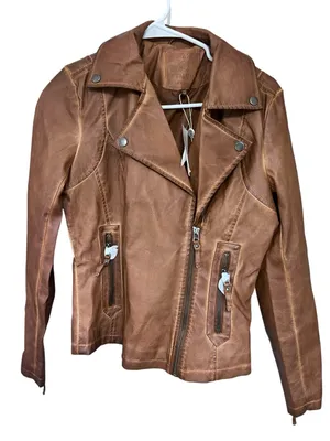 Max Studio Faux Leather Moto Jacket - Brown thumbnail 1