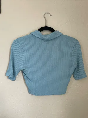 Reformation Peggy Two Piece Set Size Small Turquoise Polo Crop Top and Skirt thumbnail 8