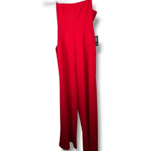 NEW Express Red Crepe Strapless Wide Leg Timeless Stretchy Timeless Jumpsuit XS thumbnail 4